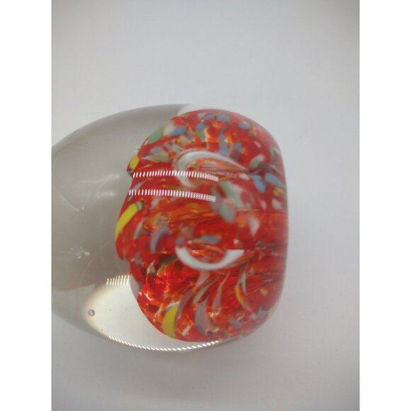 Vintage 3" Norleans Japan Blown Glass Egg Paperweight Orange Millefiori Bubbles - Picture 11 of 17